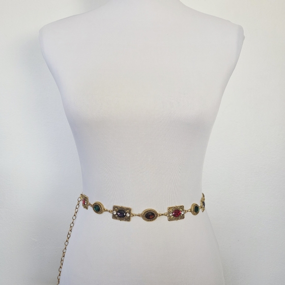 Gold chain belt with colorful gemstones - Picture 2 of 9